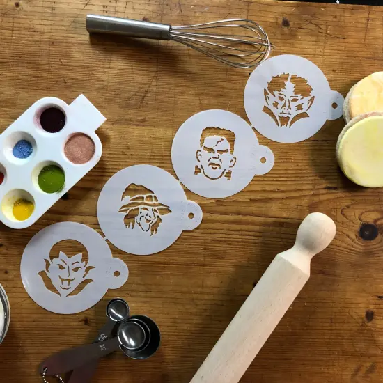 Halloween Cookie Monster Faces Cookie Stencils: Frankenstein, Witch, Dracula, Werewolf | C451 by Designer Stencils | {5}