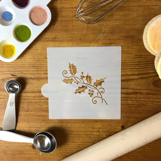 Holly Spray Cookie & Craft Stencil | CM043 by Designer Stencils | Cookie Decorating Tools | Baking Stencils for Royal Icing, Airbrush, Dusting Powder | Craft Stencils for Canvas, Paper, Wood | Reusable Food Grade Stencil {5}