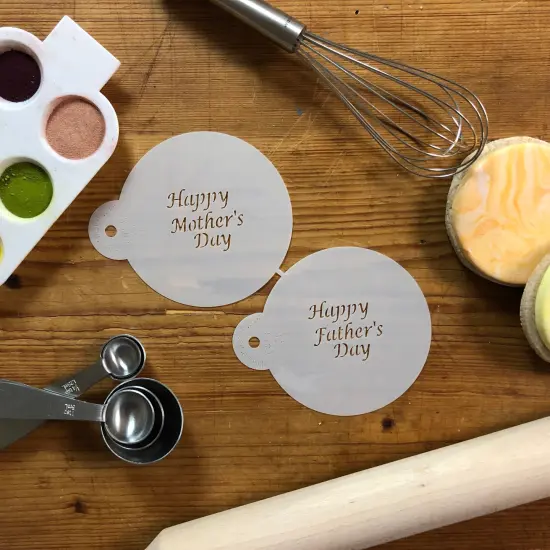 Happy Mother's and Father's Day Cookie Stencil Set | C498 by Designer Stencils | Cookie Decorating Tools | Baking Stencils for Royal Icing, Airbrush, Dusting Powder | Reusable Plastic Food Grade Stencil for Cookies | Easy to Use & Clean Stencil {2}