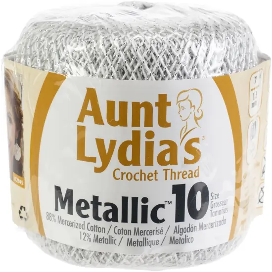 Multipack of 12 - Aunt Lydia's Metallic Crochet Thread Size 10-White & Silver {3}