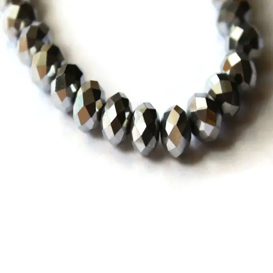 36 6mm x 8mm Silver Crystal Faceted Rondelle Beads {5}
