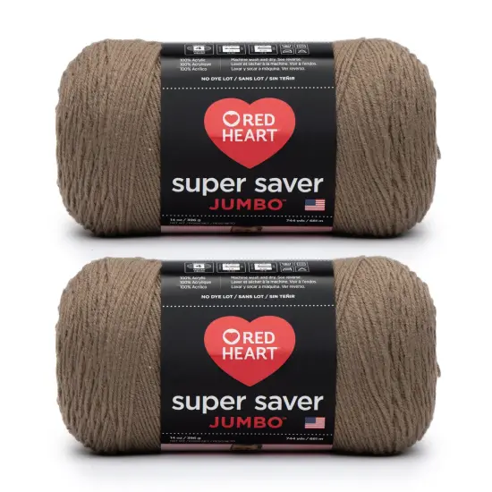 Red Heart Super Saver Jumbo Cafe Latte Yarn - 2 Pack of 396g/14oz - Acrylic - 4 Medium (Worsted) - 744 Yards - Knitting/Crochet {1}