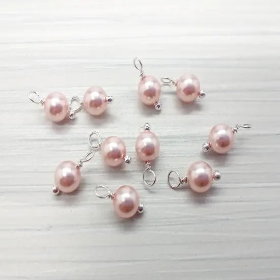 Crystal Pearl Bead Charms, Small Pink 6mm Dangles, 10 pieces, Adorabilities {1}