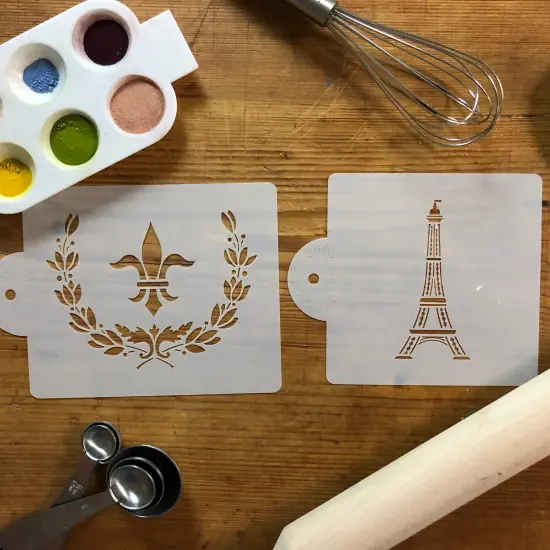 Parisian Cake Stencil Set: Eiffel Tower, Fleur De Lis, Wreath | C489 by Designer Stencils | Cake Decorating Tools | Baking Stencils for Royal Icing, Airbrush, Dusting Powder | Reusable Plastic Food Grade Stencil for Cakes | Easy to Use & Clean {4}