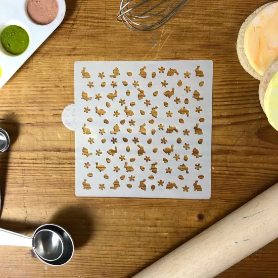 Bunnies and Flowers Miniprint Cookie & Craft Stencil | CM090 by Designer Stencils | Cookie Decorating Tools | Baking Stencils for Royal Icing, Airbrush, Dusting Powder | Craft Stencils for Canvas, Paper, Wood | Reusable Food Grade Stencil {3}