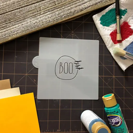 Boo with Bats Cookie & Craft Stencil | CM110 by Designer Stencils | Cookie Decorating Tools | Baking Stencils for Royal Icing, Airbrush, Dusting Powder | Craft Stencils for Canvas, Paper, Wood | Reusable Food Grade Stencil {3}