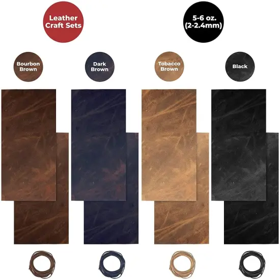 ELW 5-6 oz (2-2.4mm) Full Grain Leather Craft Sets of 2-4 Pieces in Sizes from 6" to 24"with Cord Braiding String 36" included, Oil Tanned Real Cowhide for Tooling, Carving, Craft, Repair, Knife Sheaths {1}