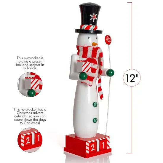 Ornativity Christmas Snowman Countdown Nutcracker &ndash; Wooden Snow Man Nutcracker with Advent Calendar Count Down to Christmas Base Xmas Themed Holiday Nut Cracker Doll Figure Decorations {6}