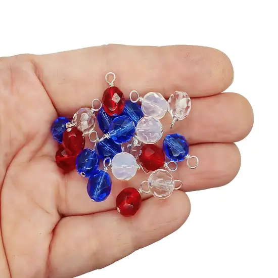 Fire-Polished Bead Charms, 10 pieces 4th of Jully Color Mix, 8mm Faceted Dangles, Adorabilities {2}