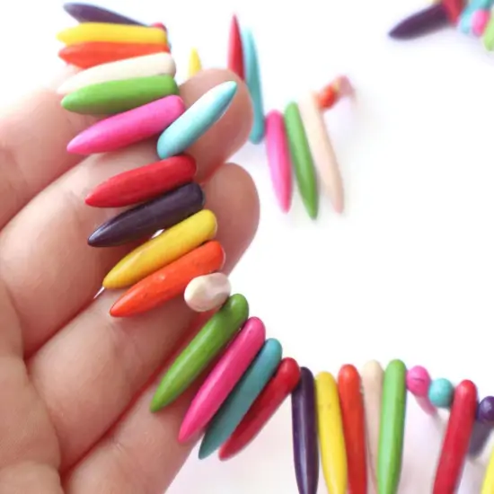 78 25mm Mulitcolor Spike Stone Beads Dyed Howlite Beads Synthetic Turquoise Beads Full Strand bL2 {3}