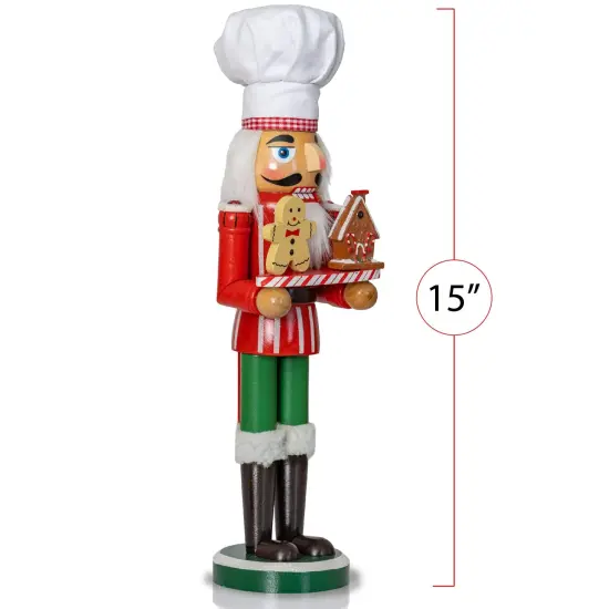 Ornativity Christmas Chef Nutcracker Figure &ndash; Wooden Chef Hat Nutcracker with Gingerbread Man and House Holiday Decoration {6}