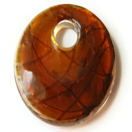 50mm Brown with Black and Gold Glass Donut Pendant {6}