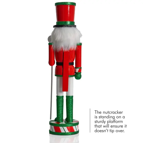 Ornativity Wooden Peppermint Christmas Nutcracker - Red, White and Green Glitter Candy Themed Holiday Nut Cracker Doll Figure Toy Soldier Decorations {5}