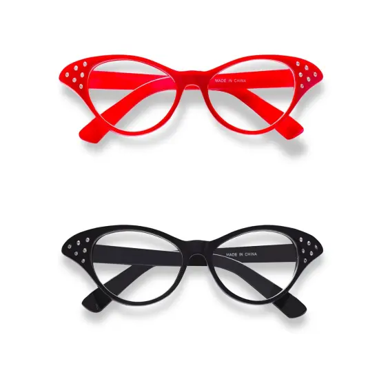 Big Mo's Toys Red / Black Cat Eye Retro Costume Dress Up Hip Hop Rhinestone Glasses (2 Pack) {6}