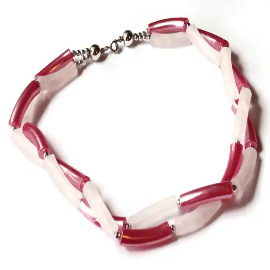 19 1/2 Inch Twisted Two Strand Pink and White Beaded Necklace Vintage New Old Stock Necklace {2}