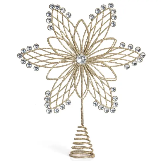 Ornativity Jewel Flower Tree Topper - Gold Glitter Sparkling Metal Wire Star Flower Topper with Sparkly Gem Finish Christmas Tree Top Ornament Decoration {1}