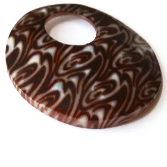 60mm Brown Swirl Printed Shell Round Go-Go Pendant {5}