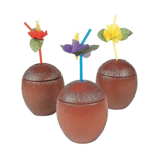 Fun Express - Coconut Cups Plastic for Party - Party Supplies - Drinkware - Sipper & Molded Cups - Party - 12 Pieces {1}