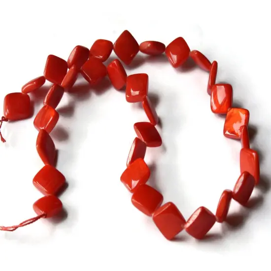 13mm Orange Red Mother Of Pearl Diamond Dyed Seashell Beads {6}