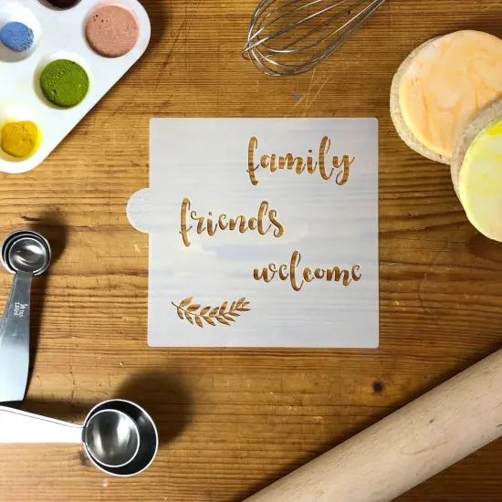 Family, Friends, Welcome Cookie & Craft Stencil | CM115 by Designer Stencils | Cookie Decorating Tools | Baking Stencils for Royal Icing, Airbrush, Dusting Powder | Craft Stencils for Canvas, Paper, Wood | Reusable Food Grade Stencil {4}