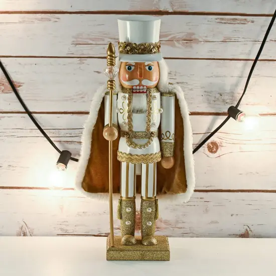 Ornativity Christmas Gold King Nutcracker &ndash; Gold and White Glittered Wooden Nutcracker Man with Gold and White Fur Cape and Staff in Hand Xmas Themed Holiday Nut Cracker Doll Figure Decorations {2}