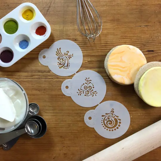 Fancy Holiday Cookie Stencil Set: Angel, Holly Bough, Christmas Ball | C582 by Designer Stencils | Stencils for Royal Icing, Airbrush, Dusting Powder | {3}