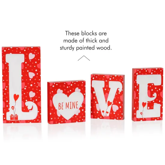 Ornativity Red Wooden Love Blocks - Valentine's Day Romantic Heart Wood Letters Block Decoration Sign with Hearts for Mantel Shelf Over Fireplace, Table Top, Home and Office {2}