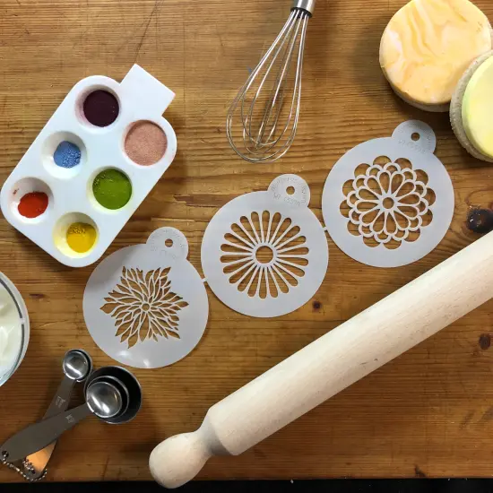 Modern Flower Cookie Stencil Set | C559 by Designer Stencils | Cookie Decorating Tools | Baking Stencils for Royal Icing, Airbrush, Dusting Powder | Reusable Plastic Food Grade Stencil for Cookies | Easy to Use & Clean Cookie Stencil {4}