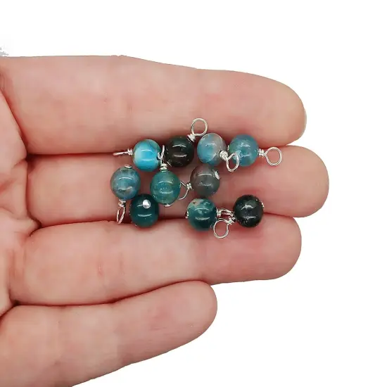 Teal Blue Apatite 6mm Bead Dangles, Small Gemstone Charms,10 pieces, Adorabilities {3}