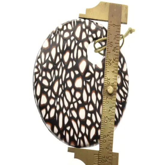 68mm Browns White and Black Polymer Clay Flat Circle Gogo Pendant {6}
