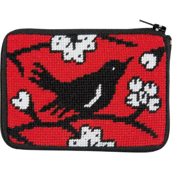 Stitch and Zip Blackbird Needlepoint Coin Purse Kit Multicolor {1}