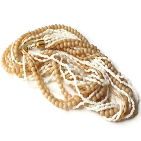 Tan and White Multi-strand Vintage Choker Necklace {4}