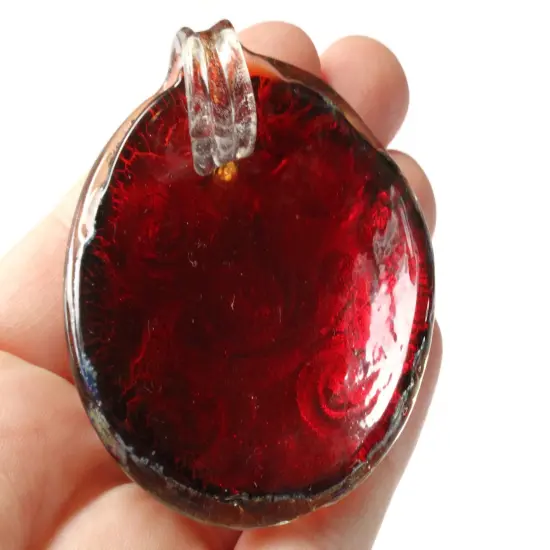 52mm Red Foil Glass Pendant Round Pendant {3}
