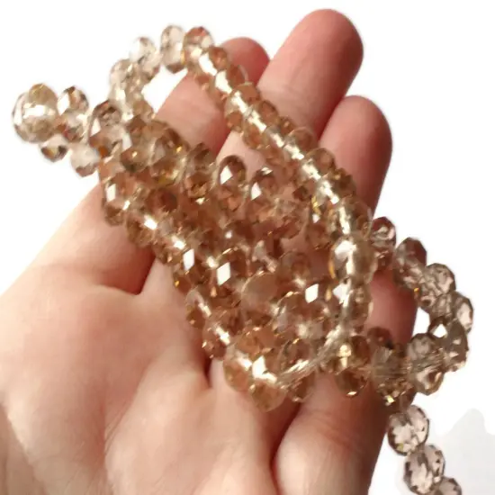 72 6x8mm Champagne Pink Crystal Faceted Rondelle Beads 17 Inch Full Strand {6}