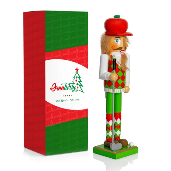 Ornativity Golf Player Christmas Nutcracker &ndash; Red and Green Wooden Golfer with Club and Ball Xmas Themed Holiday Nut Cracker Doll Figure Toy Decorations {2}