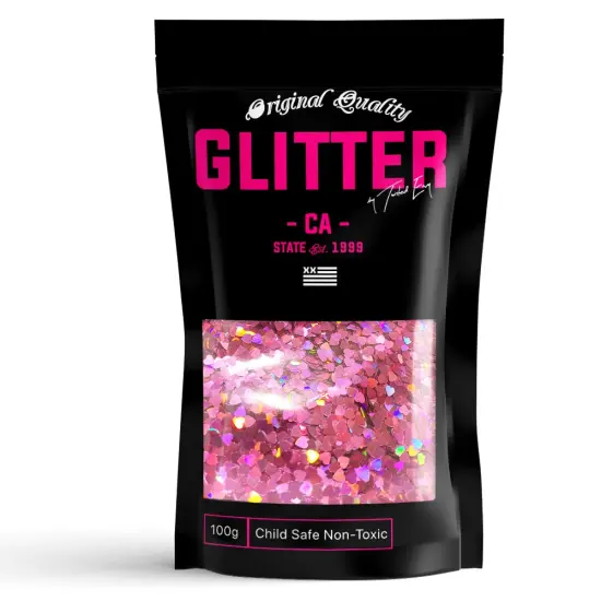 3mm HEARTS Pink Premium Glitter Multi Purpose Dust Powder 50g / 1.75oz for use with Arts & Crafts Wine Glass Decoration Weddings Cards Flowers Cosmetic Face Body (Packaging May Vary) {1}