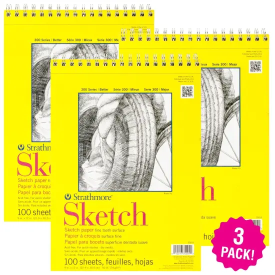Multipack of 3 - Strathmore Sketch Spiral Paper Pad 9"X12"-100 Sheets {1}