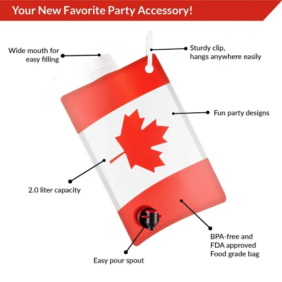 Canadian Flag Adult Party Flask: 2 liter Flasks Make the Perfect Drink Dispenser for Your Canada Day Party Supplies, Summer Beach or Pool Party,Hockey, Soccer,or Baseball Parties,Funny Gifts, and More {2}