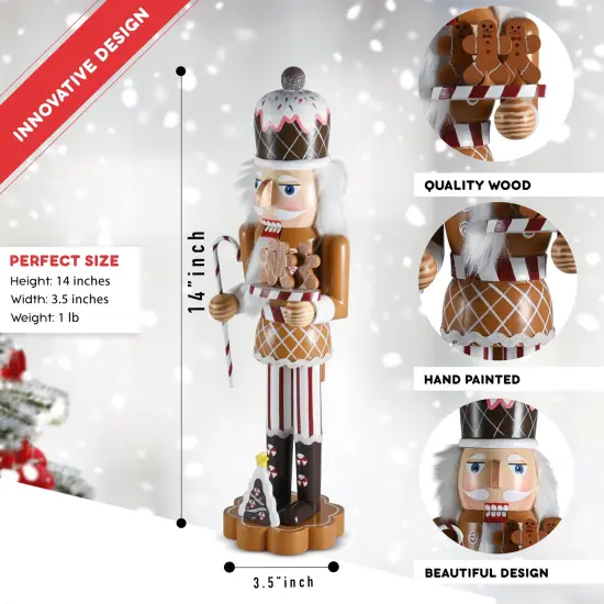 Ornativity Christmas Candyland Gingerbread Nutcracker &ndash; Wooden Nutcracker Candy Man with Candy Cane and Gingerbread Cookies in Hand Xmas Themed Holiday Nut Cracker Doll Figure Decorations {4}