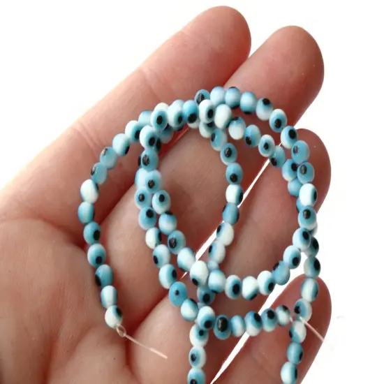 4mm White and Blue Evil Eye Round Glass Beads {2}