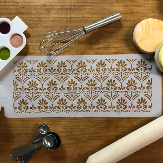 Fleur De Lis Cake Stencil Side #5 | C494 by Designer Stencils | Cake Decorating Tools | Baking Stencils for Royal Icing, Airbrush, Dusting Powder | Reusable Plastic Food Grade Stencil for Cakes | Easy to Use & Clean Cake Stencil {5}