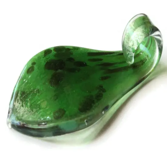 64mm Green with Gold and Brown Spots Foil Glass Pendant Lampwork Glass Spoon Pendant {2}
