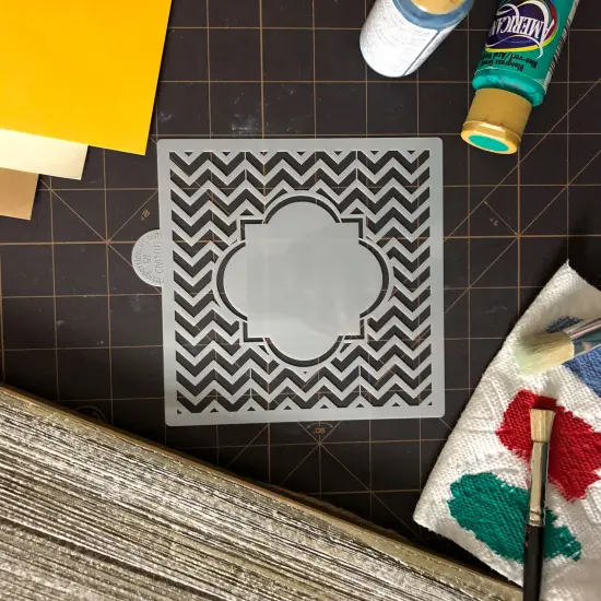 Chevron Monogram Plaque Cookie & Craft Stencil | CM108 by Designer Stencils | Cookie Decorating Tools | Baking Stencils for Royal Icing, Airbrush, Dusting Powder | Craft Stencils for Canvas, Paper, Wood | Reusable Food Grade Stencil {2}