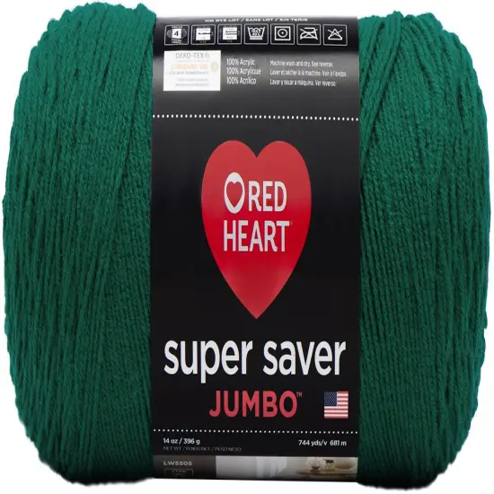 Red Heart Super Saver Jumbo Paddy Green Yarn - 2 Pack of 396g/14oz - Acrylic - 4 Medium (Worsted) - 744 Yards - Knitting/Crochet {2}