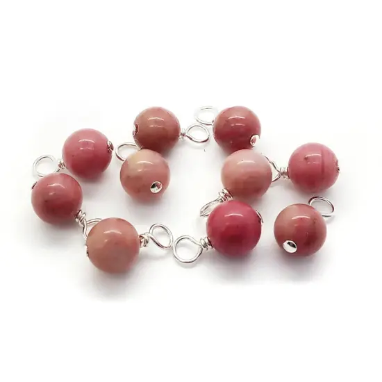Pink Rhodonite 6mm Bead Dangles, Small Gemstone Charms, 10 pieces, Adorabilities {1}