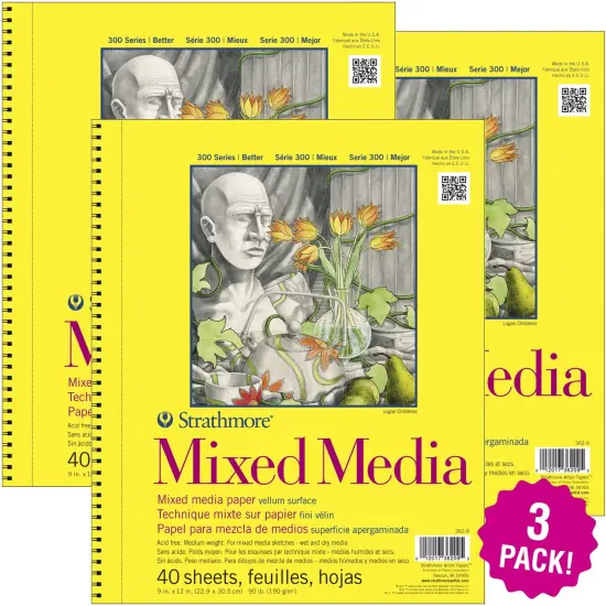 Multipack of 3 - Strathmore Mixed Media Vellum Spiral Paper Pad 9"X12"-40 Sheets {1}