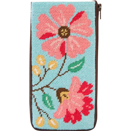 Alice Peterson Pink Flowers Stitch & Zip Eyeglass Case Needlepoint Kit Multicolor {1}