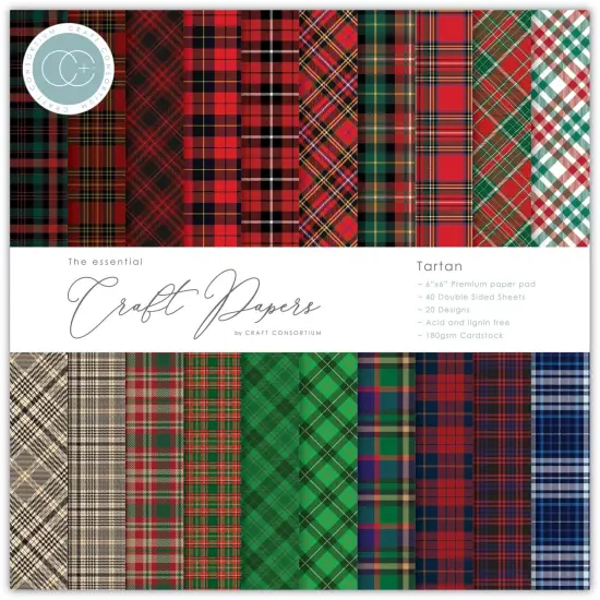 Craft Consortium Double-Sided Paper Pad 6"X6" 40/Pkg-Tartan, 20 Designs {1}