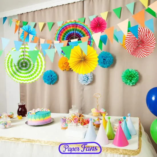 Big Mo's Toys Paper Fans Pink Green And Blue Mexican Fiesta Party Decorations Supplies Paper Fan Rosettes {4}