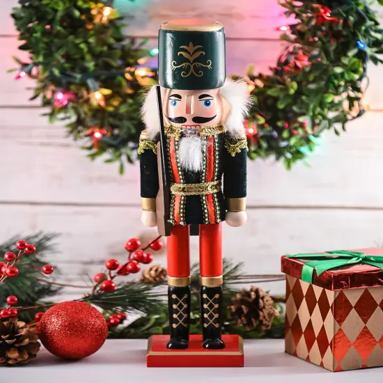 Ornativity Christmas Toy Soldier Nutcracker &ndash; Red and Black Wooden Nutcracker Soldier with a Rifle Gun Xmas Themed Holiday Nut Cracker Doll Figure Decorations {4}